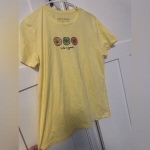 Life Is Good Sunny Yellow Tee with Fruit Motif